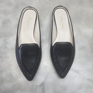 Stefano Gamba Navy Leather Woven Side Design Classic Mules